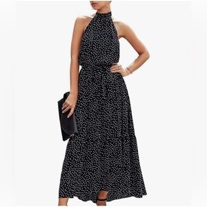 black polka dot sleeveless dress
